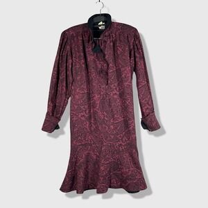Kenzo Paisley Wool Dress Womens S Burgundy Vintage Bohemian Dark‎ Academia